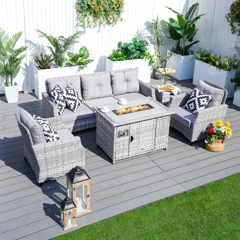 Highland Dunes Mildenhall 5 Piece Rattan Sectional Seating Group with Cushion Reviews Wayfair
